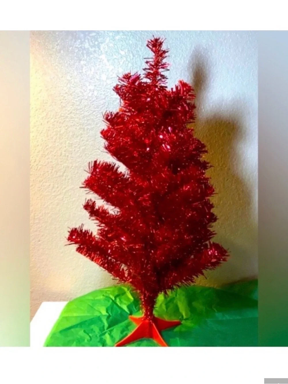 NEW 2ft Mini Tabletop Floor Any time  TINSEL Tree Artificial One-piece RED